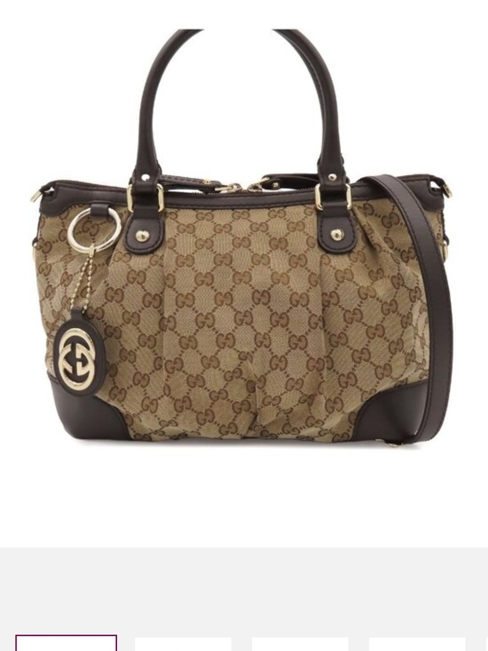 Gucci Brown GG Canvas Shoulder Bag with Dark Brown Leather Trim